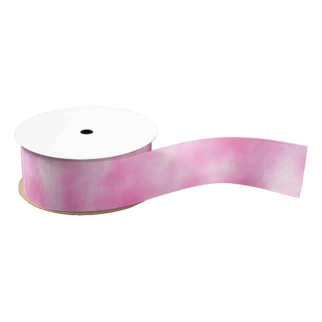 Pink and White Pastel Tie-Dye Marbleized Clouds Grosgrain Ribbon (Spool)