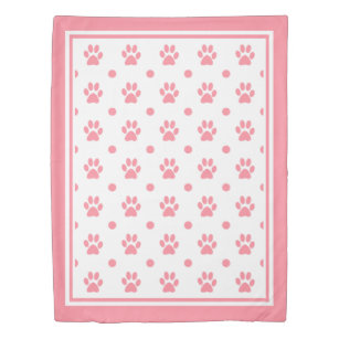 Pink and White Paw Prints and Polka Dots Duvet Cover