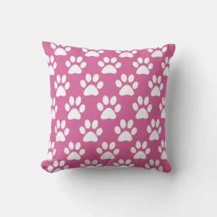 Pink and white paw prints pattern throw pillow