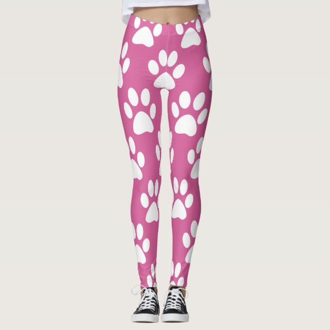 Pink and white paws pattern leggings (Front)