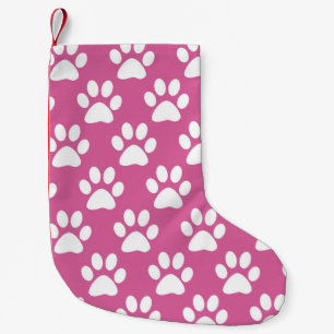 Pink and white paws pattern small christmas stocking