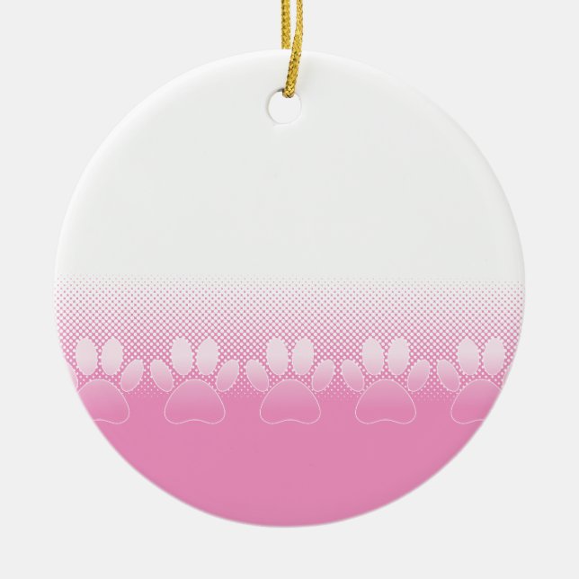 Pink And White Paws With Newsprint Background Ceramic Ornament (Front)