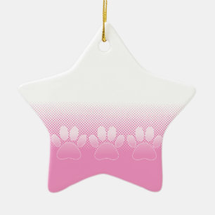 Pink And White Paws With Newsprint Background Ceramic Ornament