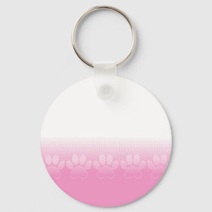Pink And White Paws With Newsprint Background Keychain