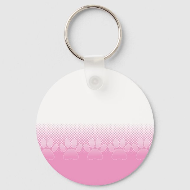 Pink And White Paws With Newsprint Background Keychain (Front)