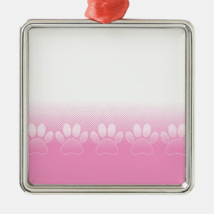 Pink And White Paws With Newsprint Background Metal Ornament