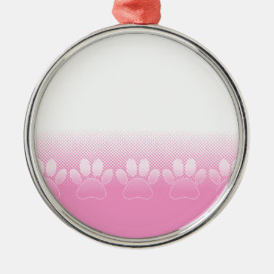 Pink And White Paws With Newsprint Background Metal Ornament