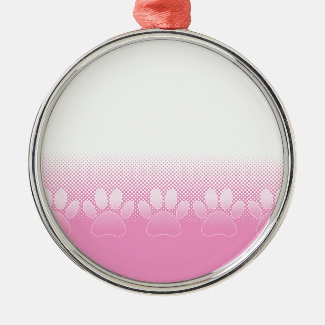 Pink And White Paws With Newsprint Background Metal Ornament (Front)