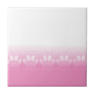 Pink And White Paws With Newsprint Background Tile