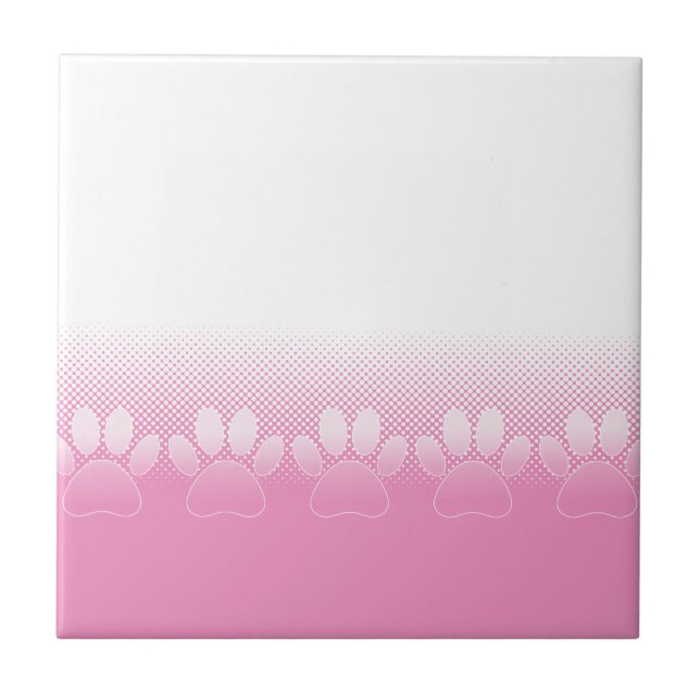 Pink And White Paws With Newsprint Background Tile (Front)