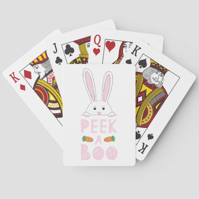 Pink and White Peeking Easter Bunny Peek-A-Boo Playing Cards (Back)
