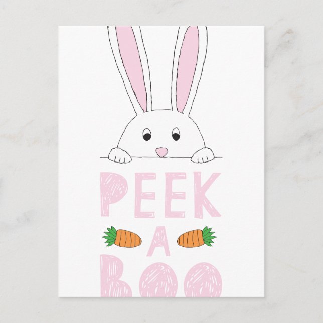 Pink and White Peeking Easter Bunny Peek-A-Boo Postcard (Front)