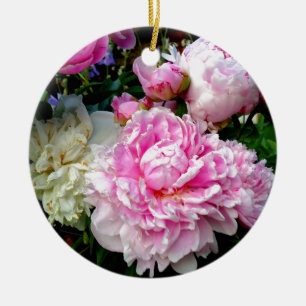 Pink and White Peonies Ceramic Ornament