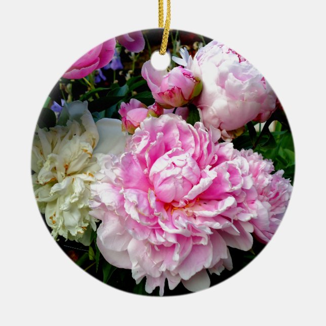 Pink and White Peonies Ceramic Ornament (Front)