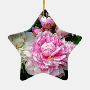 Pink and White Peonies Ceramic Ornament