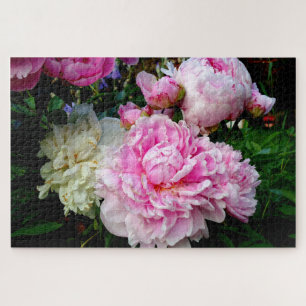 Pink and White Peonies - elegant floral photo Jigsaw Puzzle