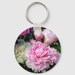 Pink and White Peonies Keychain