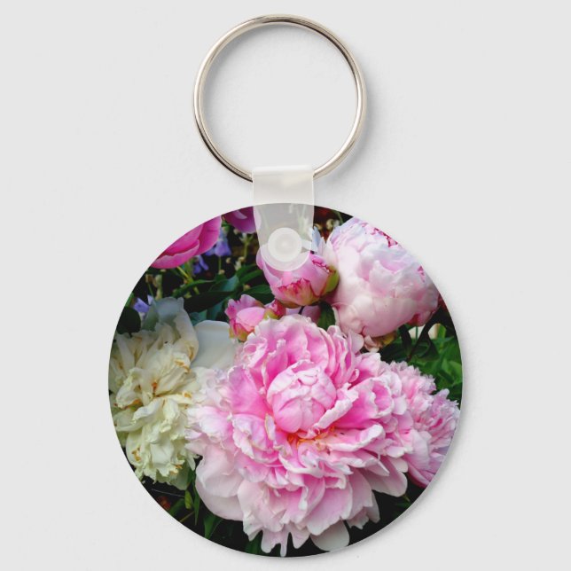 Pink and White Peonies Keychain (Front)