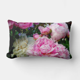 Pink and White  Peonies Lumbar Pillow