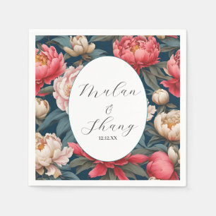 Pink and White Peonies Oriental Wedding Napkin