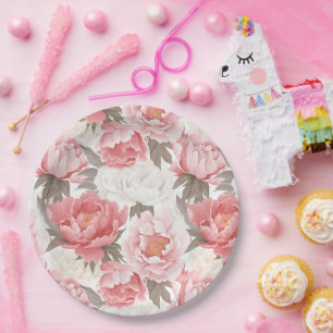 Pink and White peonies Paper Plate