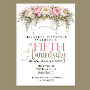 Pink and White Peony 5th Wedding Anniversary Invitation