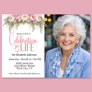 Pink and White Peony Celebration Of Life Invitation
