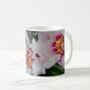 Pink and white peony flowers coffee mug