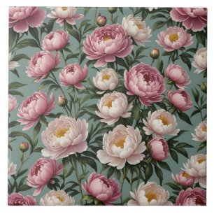 Pink and white Peony flowers Tile
