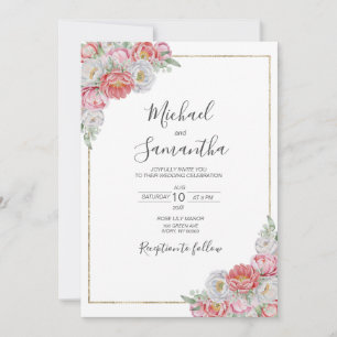 Pink and White Peony Wedding Invitation