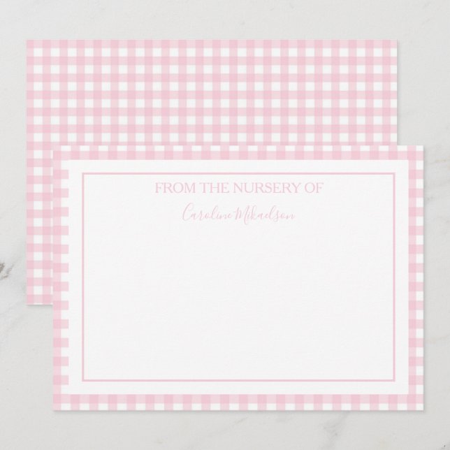 Pink and White Personalized Gingham Pattern  Card (Front/Back)