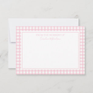Pink and White Personalized Gingham Pattern Thank You Card