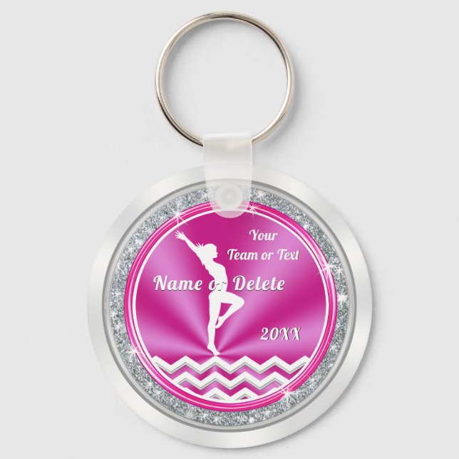 Pink and White Personalized Gymnastics Team Gifts Keychain (Front)