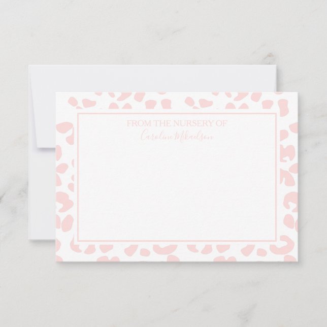 Pink and White Personalized Leopard Print Thank You Card (Front)