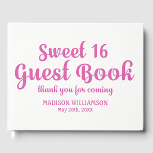 Pink and White Personalized Sweet 16 Party Guest Book