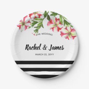 Pink and White Petunias Floral Art Paper Plate