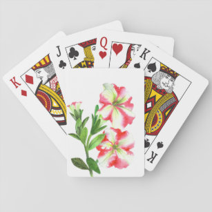 Pink and White Petunias Floral Illustration Playing Cards