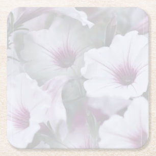 Pink And White Petunias  Square Paper Coaster