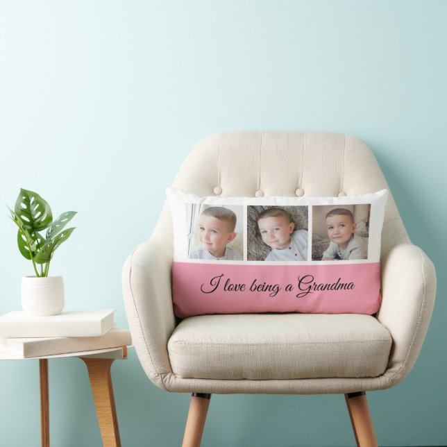 Pink and white photo collage for Grandma Lumbar Pillow (Chair)