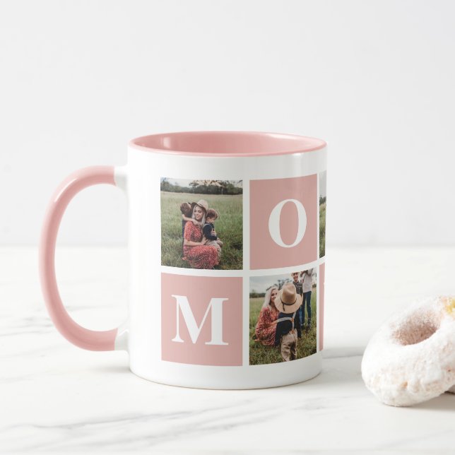 Pink and White Photo Collage Mommy Mug (With Donut)