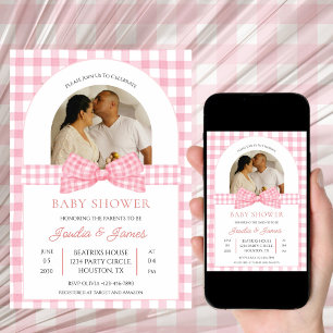 Pink and White photo Minimalist Baby shower Invitation