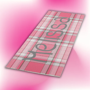 Pink and White Plaid Name Monogram   Yoga Mat