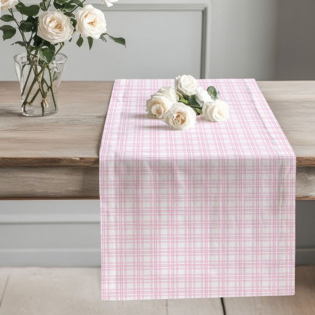 Pink and White Plaid Table Runner Vintage Charm (Pink and White Plaid Table Runner Vintage Charm)
