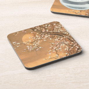 Pink and White Plum Blossoms in Moonlight, Shizan Coaster