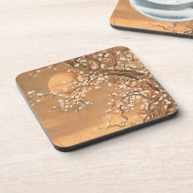 Pink and White Plum Blossoms in Moonlight, Shizan Coaster (Left Side)