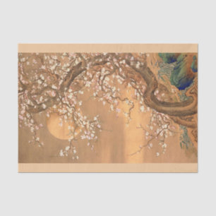 Pink and White Plum Blossoms in Moonlight, Shizan Tissue Paper
