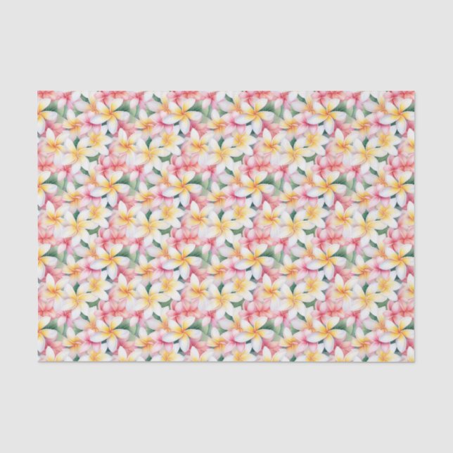Pink and White Plumeria Flower Tissue Paper (Front)