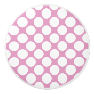 Pink and white Polka dot Ceramic Knob