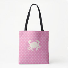 Pink and White Polka Dot Crab Dog Travel Tote Bag
