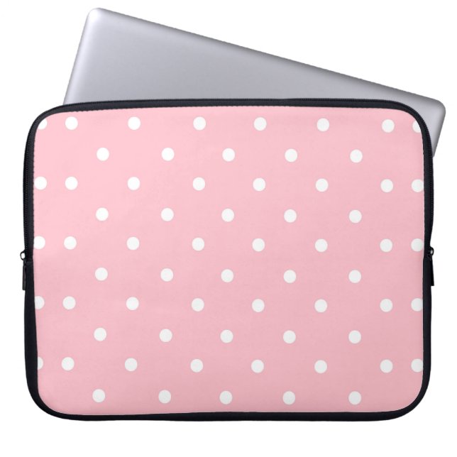 Pink and White Polka Dot Laptop Sleeve (Front)